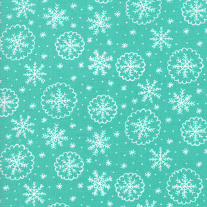 Deck the Halls - Aqua Snow Flakes - Fabric by the Yard