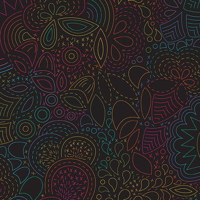 Art Theory - Rainbow Stitched  - Night  - Fabric by the Yard