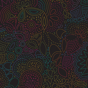 Art Theory - Rainbow Stitched  - Night  - Fabric by the Yard