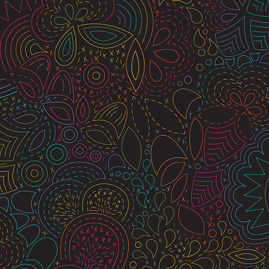 Art Theory - Rainbow Stitched  - Night  - Fabric by the Yard
