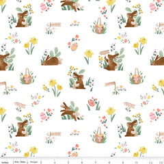 White Easter Egg Hunt Main - Fabric by the Yard
