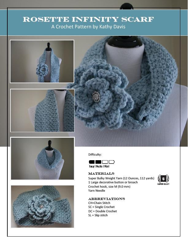Crochet Pattern-Rosette Infinity Scarf - Digital Download