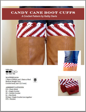 Crochet Pattern-Candy Cane Boot Cuffs - Digital Download