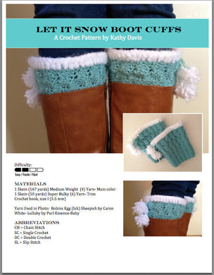 Crochet Pattern-Let it Snow Boot Cuffs - Digital Download